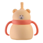 Silicone Baby Sippy Cup with Straw - Peach Hamster